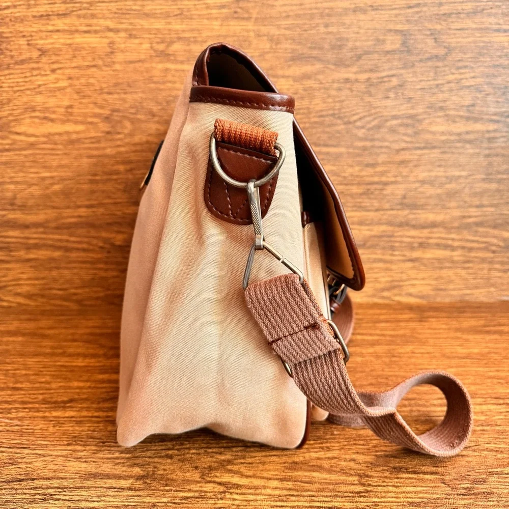 Vintage John Weitz Tan Canvas Messenger Bag Satchel Work Office Academia Preppy‎